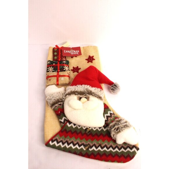Christmas Queen Santa Claus 3D Stocking 18 inches Red Beige Holiday Decor NWT - Picture 3 of 8